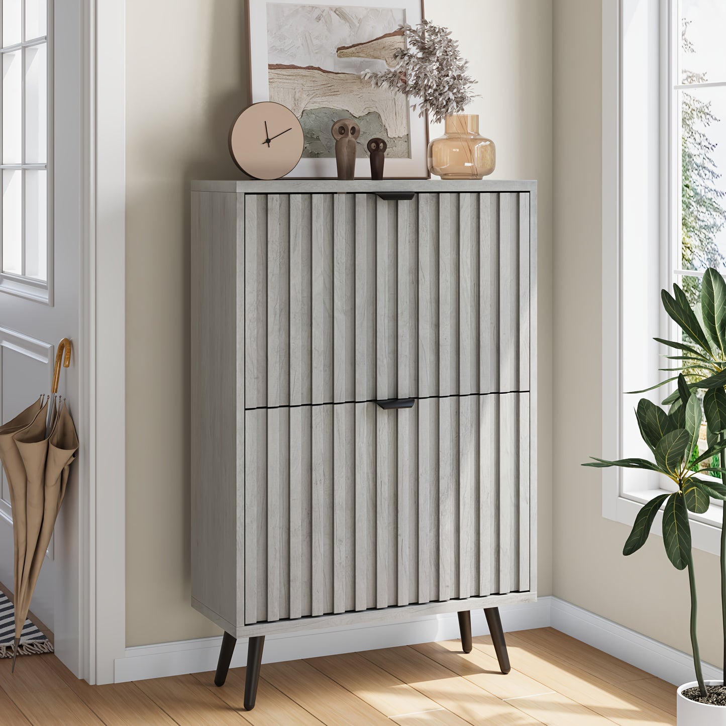 Schoenenkast – Schoenenrek – Schoenenopberger – Schoenenmeubel – Schoenenbank – Modern Design – 60 cm Breed – Grijs – Met 2 Dubbele Lades – Ruimtebesparend – Vrijstaand