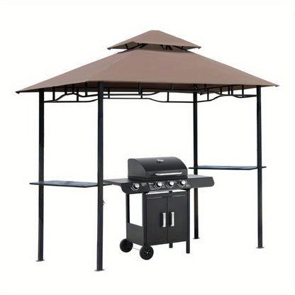 BBQ Overkapping – Barbecue Paviljoen – Terrasoverkapping – Buitenkeuken Overkapping – Barbecue Schuur – Vlamvertragend Dubbel Dak – Stevig Aluminium Frame – Zijdelen Met Tafel