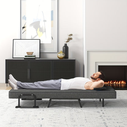 Convertible Sofa Bed, Tri-Fold Single Sleep Chair W/ 6 Positions Adjustable Backrest, Removable Pillow & Upholstered Seat, Sturdy Metal Frame, Folding Chaise Lounge Couch for Home & Office