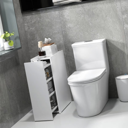 Smalle Opbergkast – Smalle Kast – Opbergsysteem – Badkamerkast – Organizer – Wit – Met Wieltjes – 3 Diepe Vakken & Lade – Metaal – Compact 47x25x66,5 cm