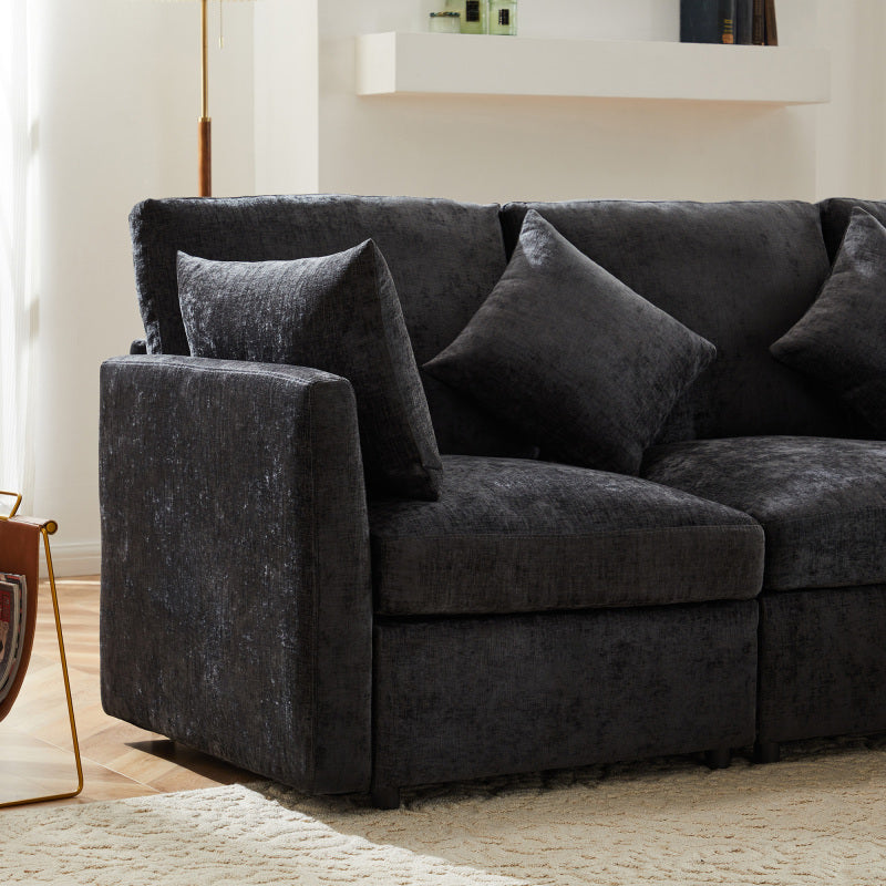 Hoekbank – Hoeksalon – L-Vormige Bank – Loungebank – Slaapbank – Chenille Stof – Met Losse Voetenbank – Stevig Metalen Frame – Geschikt Voor 3-4 Personen