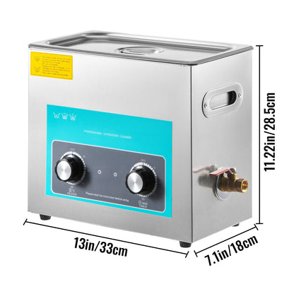 Ultrasone Reinigingsmachine – Ultrasoon Reiniger – Sieradenreiniger – Tafelmodel Reiniger – Roestvrijstalen Tank – 6,5 Liter Inhoud – Verstelbare Verwarming 20-80°C