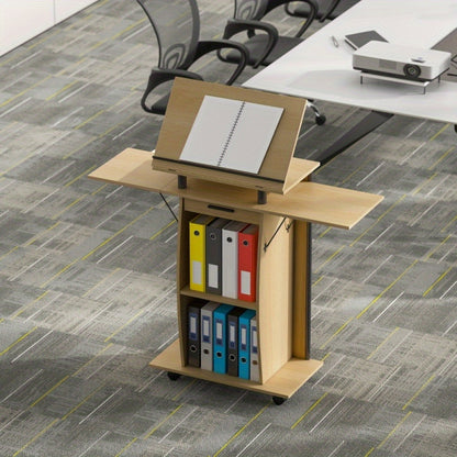Bureau – Computertafel – Werkplek – Bureautafel – Schrijfmeubel – Verrijdbaar Met Wieltjes – Inklapbare Zijpanelen – Massief Hout Eiken Look – Stevige A-Frame Constructie