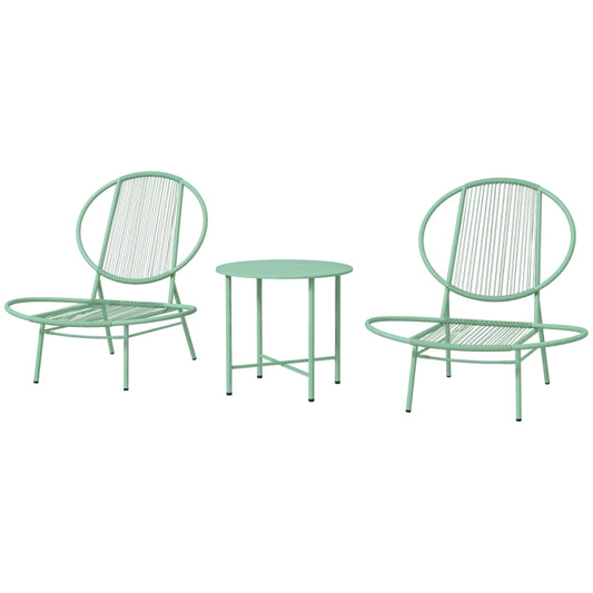 Outsunny 3pcs bistro set made of steel, weatherproof garden furniture set with bistro table, ergonomic shell-shaped garden chairs, outdoor balcony furniture set, seating group, balcony set, garden set, green,  Outdoor Seating