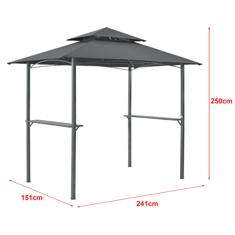 Tuinpaviljoen – Partytent – Prieel – Pergola – BBQ Paviljoen – Stevig Gepoedercoat IJzeren Frame – Waterafstotend Dubbel Polyester Dak 250x241x151 cm
