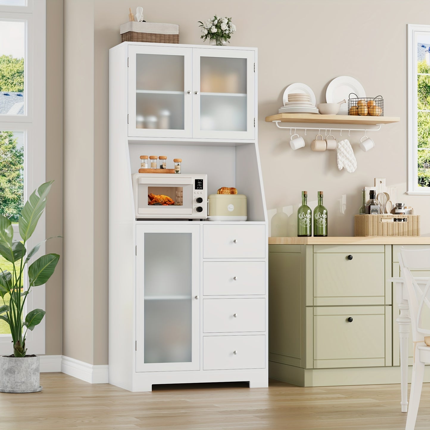 Keukenkast – Keukenkast Staand – Opbergkast – Buffetkast – Magnetronkast – 163x60x40 cm – Hardhouten Constructie – Kabeldoorvoer