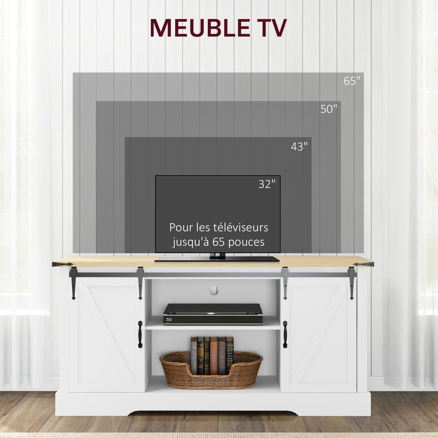Dressoir – Buffet – Opbergkast – Tv-meubel – Woonkamerkast – Wit Eikenhout – 150x40x72 cm – Schuifdeuren Met Verstelbare Legplanken
