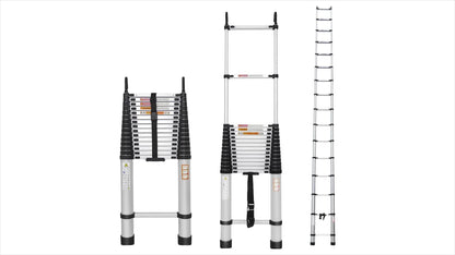 Vouwladder – Telescopische Ladder – Opvouwbare Ladder – Uitschuifbare Ladder – Steigerladder – Aluminium – Verstelbaar tot 6,2 Meter – Anti-slip Rubber Voeten