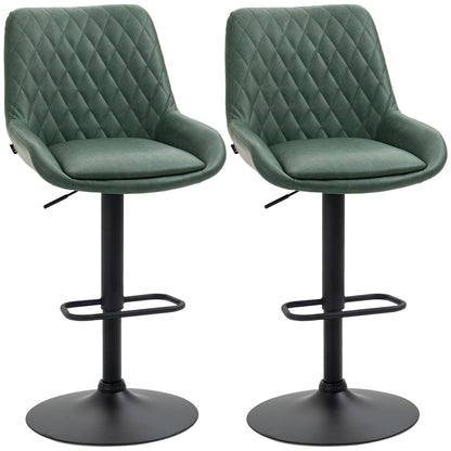 Barstoel Set – Barkrukken – Hoge Stoelen – Keukenstoelen – Draaiende Krukken – Verstelbare Hoogte – Donkergroen Kunstleer – Stalen Onderstel – Met Rugleuning En Voetensteun