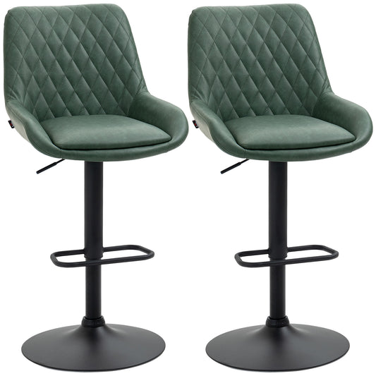 Barstoel Set – Barkrukken – Hoge Stoelen – Keukenstoelen – Draaiende Krukken – Verstelbare Hoogte – Donkergroen Kunstleer – Stalen Onderstel – Met Rugleuning En Voetensteun