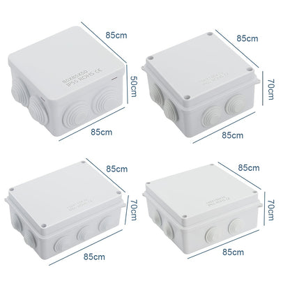 Set van 4 Waterdichte ABS Verdeeldozen – Stofdichte Elektrische Behuizingen voor Beveiligingscamera’s en Kabelbescherming – Wit, Diverse Maten, Binnen- en Buitengebruik