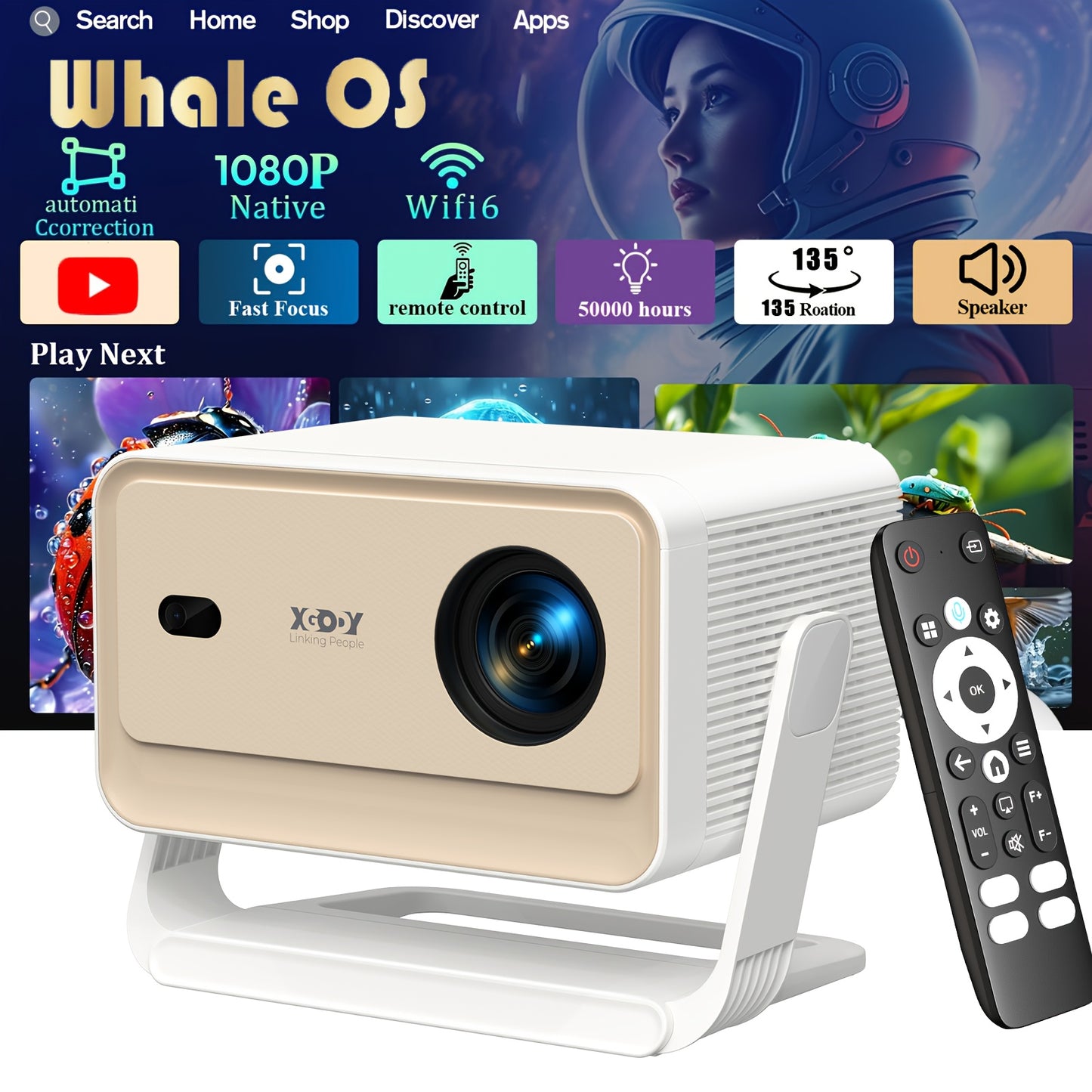 Projector – Beamer – Video Projector – Multimediaspeler – Full HD Beamer – Compact Wit Design – 700 ANSI Lumen Helderheid – Native 1080p Resolutie met 4K Ondersteuning