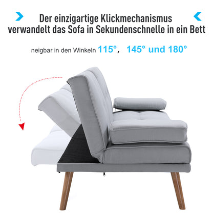 Slaapbank – 3-zitsbank – Bedbank – Uitklapbare Sofa – Stoffen Bank – Multifunctioneel Design – Inklapbaar Tafeltje Met Bekerhouders – Scandinavisch Design – Belastbaar Tot 250 Kg – Lichtgrijs Linnen Look