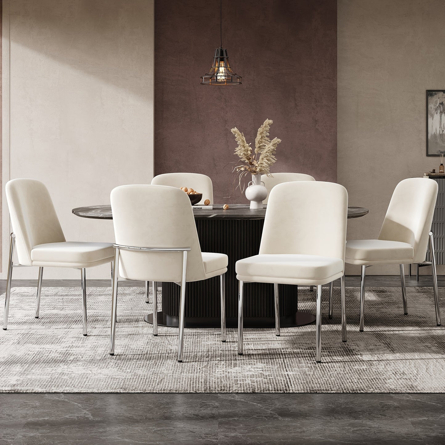 Eetkamerstoelen – Stoelen – Dining Chairs – Bistro Stoelen – Restaurantstoelen – Metalen Poten – Dikke Zachte Kussens – Beige met Zwarte Poten