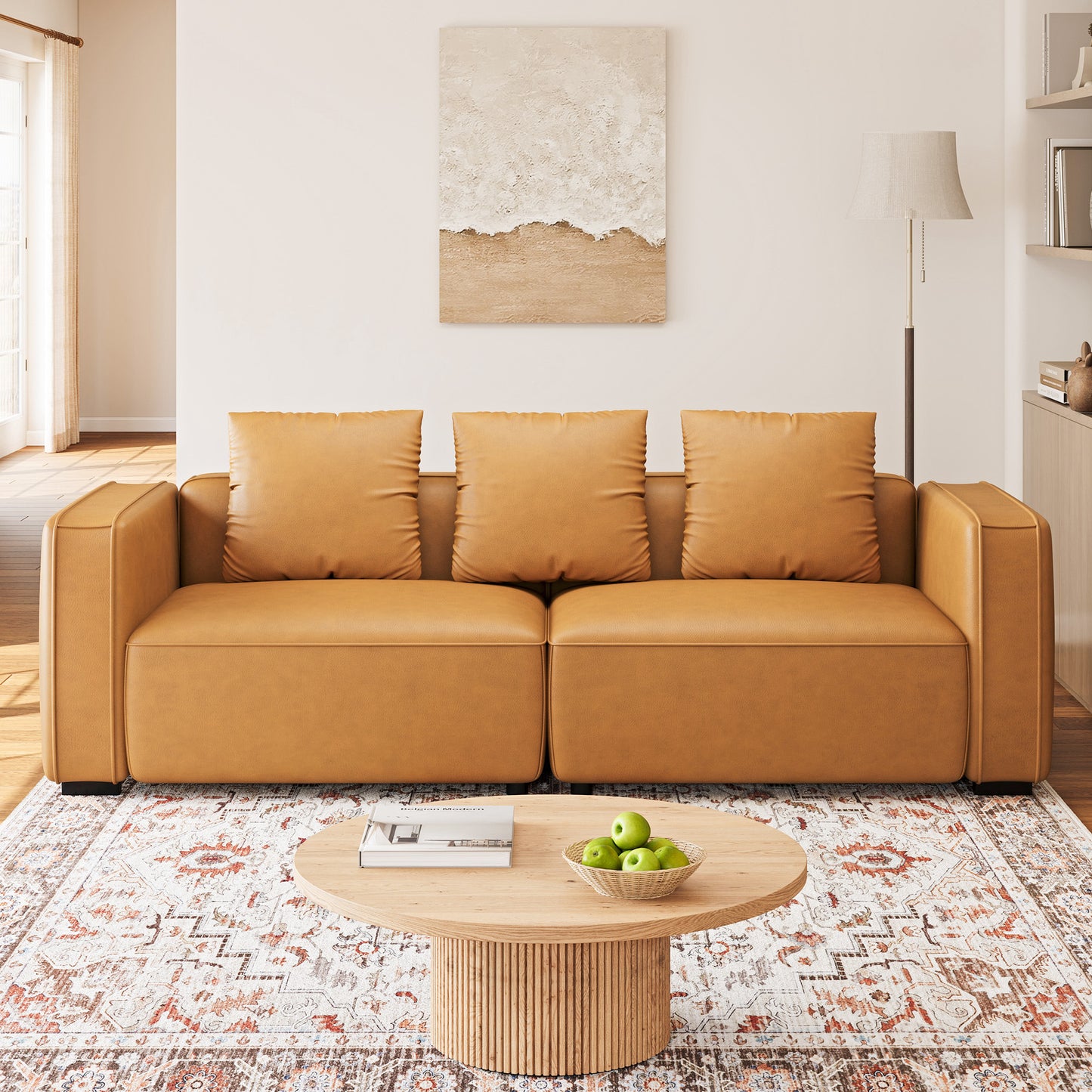 220.98 cm Sofa Couch for Living Room Faux Leather Loveseat, Apartment, Lounge, Offi