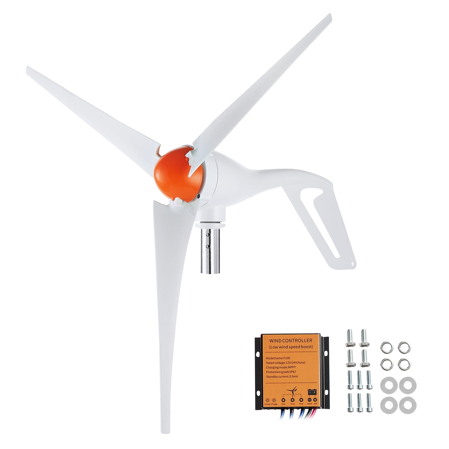Windturbine Generator – Windmolen – Windgenerator – Windenergie Systeem – Windkrachtinstallatie – Stil Geluid 55dB – 500W  –  Glasvezel Bladen & MPPT Controller