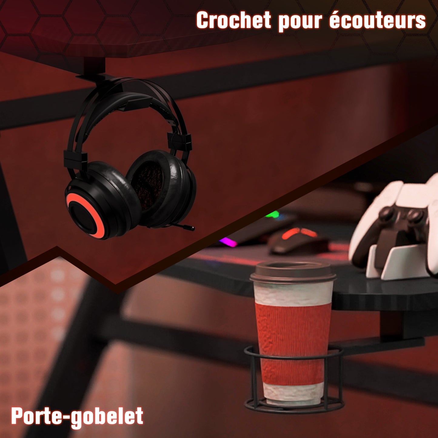 Gaming Bureau – Gamer Bureau – Computerbureau – Werkbureau – Studiebureau – Zwarte Carbon-Fiber Look – Verstelbare Voetjes & Kabeldoorvoeren