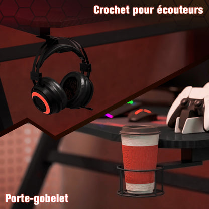 Gaming Bureau – Gamer Bureau – Computerbureau – Werkbureau – Studiebureau – Zwarte Carbon-Fiber Look – Verstelbare Voetjes & Kabeldoorvoeren