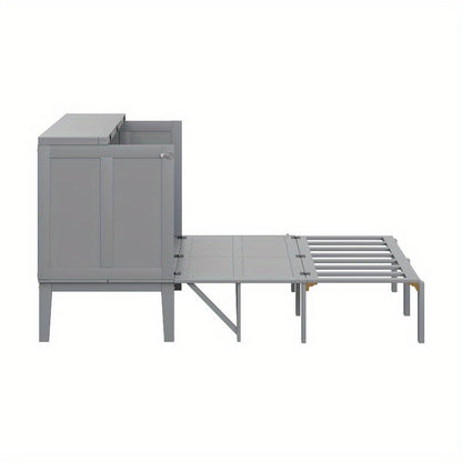 Opklapbed Metaal – Wandbed – Space-Saving Bed – Foldaway Bed – Opklapbed Met Kast – Stevig Metalen Frame – Inclusief Verticale Opbergkast (140x200 cm)
