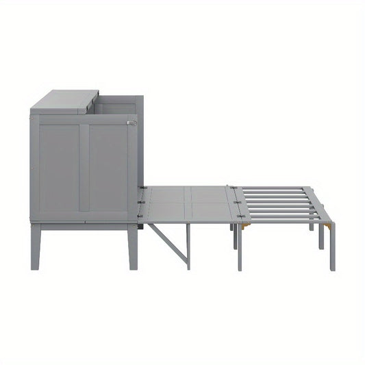 Opklapbed Metaal – Wandbed – Space-Saving Bed – Foldaway Bed – Opklapbed Met Kast – Stevig Metalen Frame – Inclusief Verticale Opbergkast (140x200 cm)
