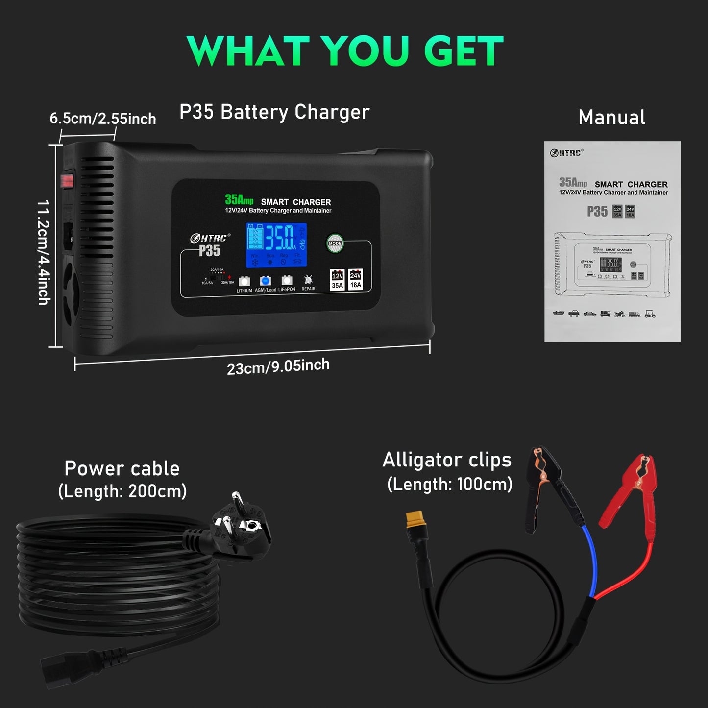 Acculader – Batterijlader – Batterijoplader – Lithiumlader – Druppellader – 35A 12V/18A 24V – Slimme LiFePO4 Onderhoudsfunctie – Overladingsbeveiliging