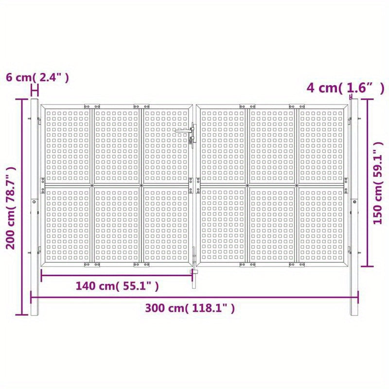 Metalen Tuinpoort – Tuinafscheiding – Tuindeur – Tuinhek – Sierpoort – Antraciet Kleur – 300x150 cm – Geperforeerd Design voor Ventilatie en Privacy