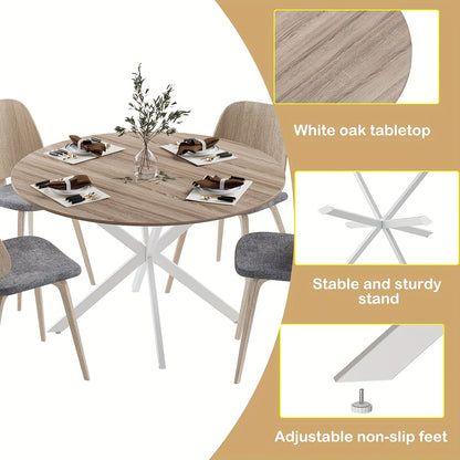 Ronde Houten Eettafel – Ronde Tafel – Eettafel – Vergadertafel – Koffietafel – X-Vormig Metalen Onderstel – Diameter 120 cm – Bruin Hout