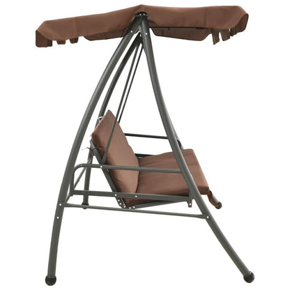 Hangstoel – Schommelstoel – Hangbank – Hangstoel Met Frame – Buitenschommel – Gepoedercoat Staal – Verstelbaar Zonnedak – Extra Brede Zitplaats 192x118 cm – Weerbestendig Bruin Polyester – Omvormbaar Tot Bed