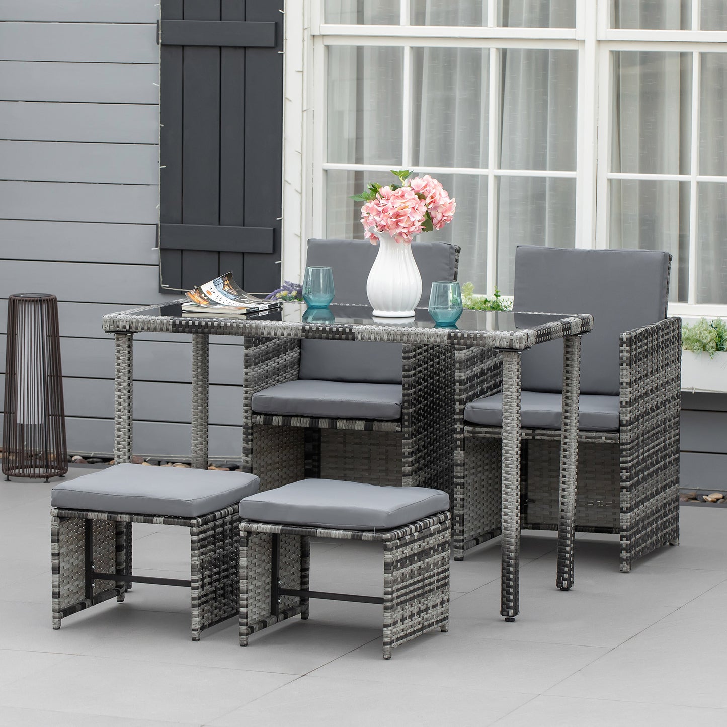 Tuinset – Diningset – Loungeset – Zitgroep – Buitenmeubelset – Polyrattan met Kussens – Compact Opbergbaar