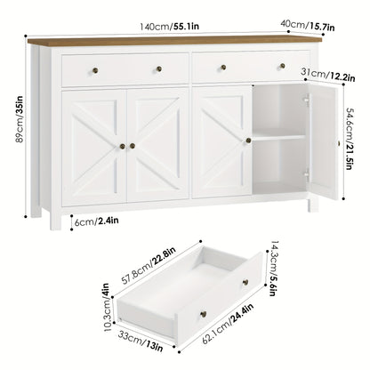 Kast – Opbergkast – Ladekast – Dressoir – Kastenmeubel – Verstelbare Planken – Stevig Hout – Wit Met Gouden Accenten