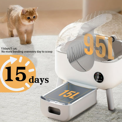 Automatische Kattenbak – Zelfreinigende Kattenbak – Elektrische Kattenbak – Kattenbak Voor Meerdere Katten – Geurloos Gebruik – Grote Capaciteit – Inclusief Afvalzakken