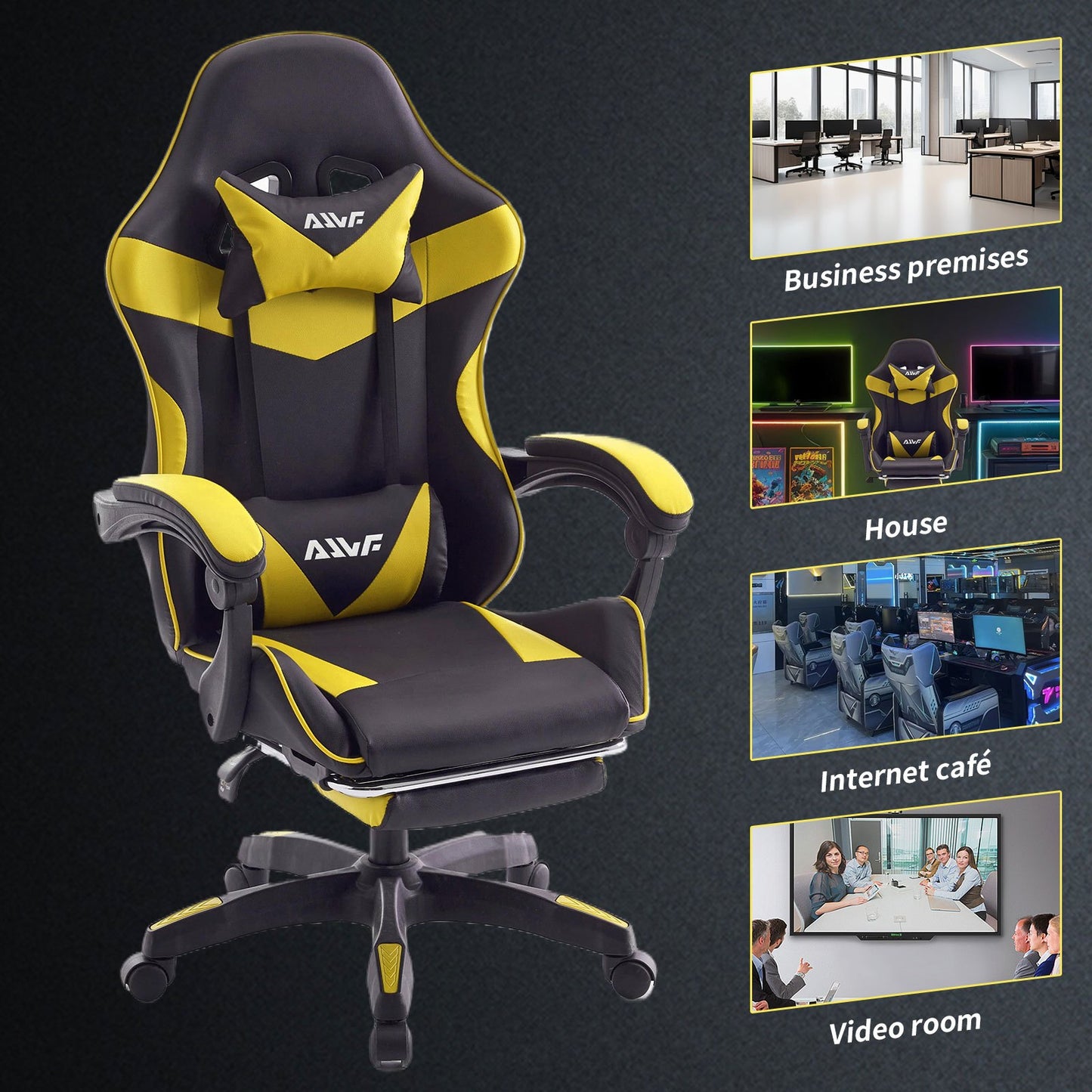 Gamingstoel – Gamestoel – Game Stoel – Gaming Chair – Bureaustoel – Ergonomisch Ontwerp – Verstelbare Voetensteun Geel