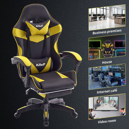Gamingstoel – Gamestoel – Game Stoel – Gaming Chair – Bureaustoel – Ergonomisch Ontwerp – Verstelbare Voetensteun Geel