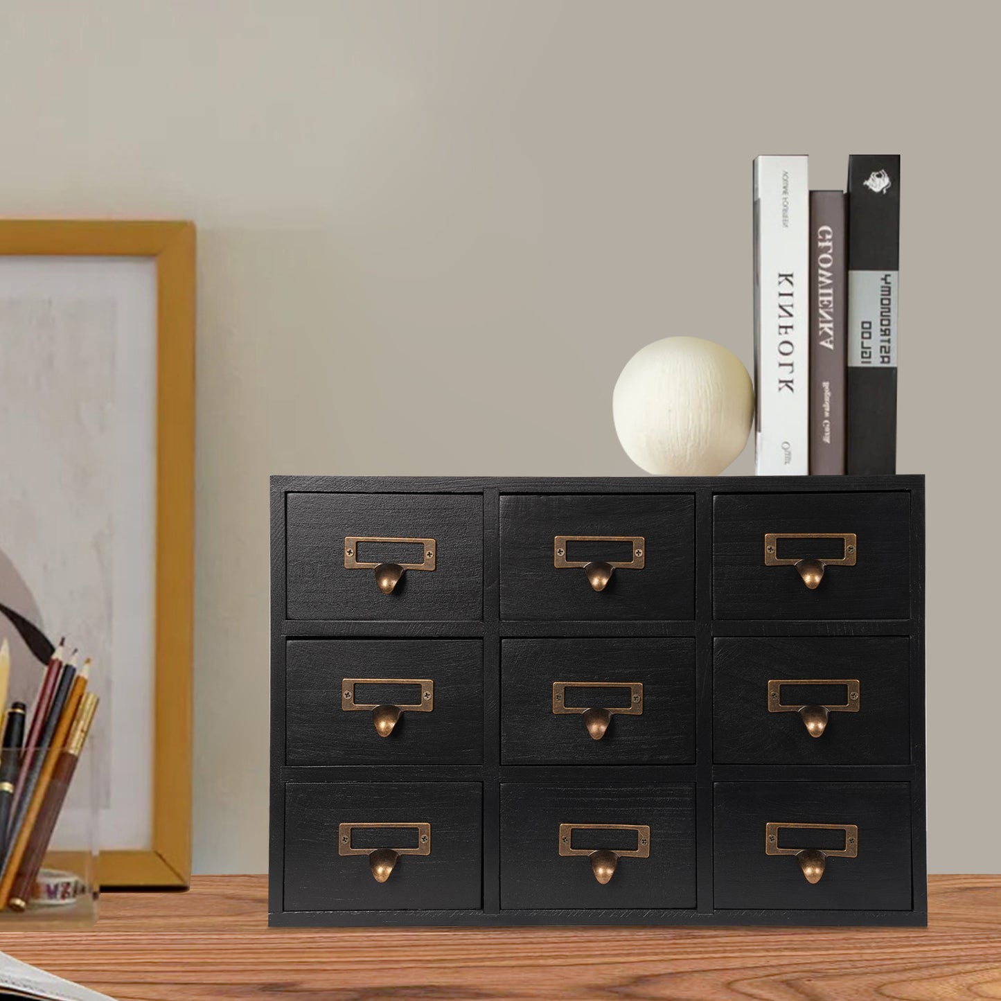 Houten Opberger – Ladekast – Organiser – Opbergkast – Ladenkast – 9 Lades – Ruimtebesparend Verticaal Design – Duurzaam Hout Met Metalen Knoppen