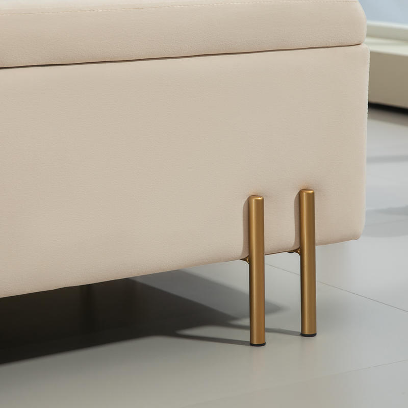 Opbergbank – Opbergbank – Zitbank – Opberghocker – Opbergmeubel – Beige Fluwelen Bekleding – Gouden Metalen Frame