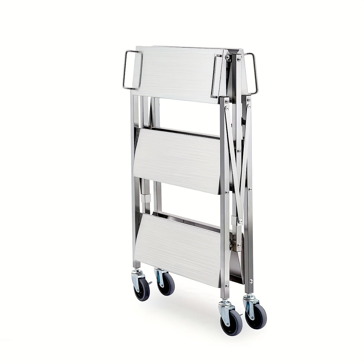 Opvouwbare Transportkar – Vouwbare Kar – Transportwagen – Trolley – Inklapbare Kar – Zilveren Variant – Draagkracht 181 kg – 3 Stevige Planken – Vergrendelbare Rubber Wielen – Ruimtebesparend Design