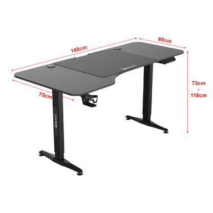 Hoogteverstelbaar Bureau – Zit Sta Bureau – Elektrisch Bureau – Verstelbaar Werkblad – Gaming Bureau – Met Geheugenfunctie – 160x75 cm MDF Walnoot – Draagkracht 80 kg Mat Zwart