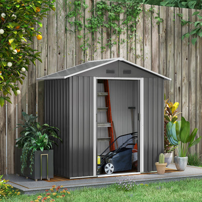 Metalen Tuinschuur – Tuinberging – Tuingereedschap Opslag – Tuinbox – Buitenopslag – 2,1 m² Ruimte – Ventilatie Met 4 Openingen – Dubbele Schuifdeuren Met Slot – Donkergrijs