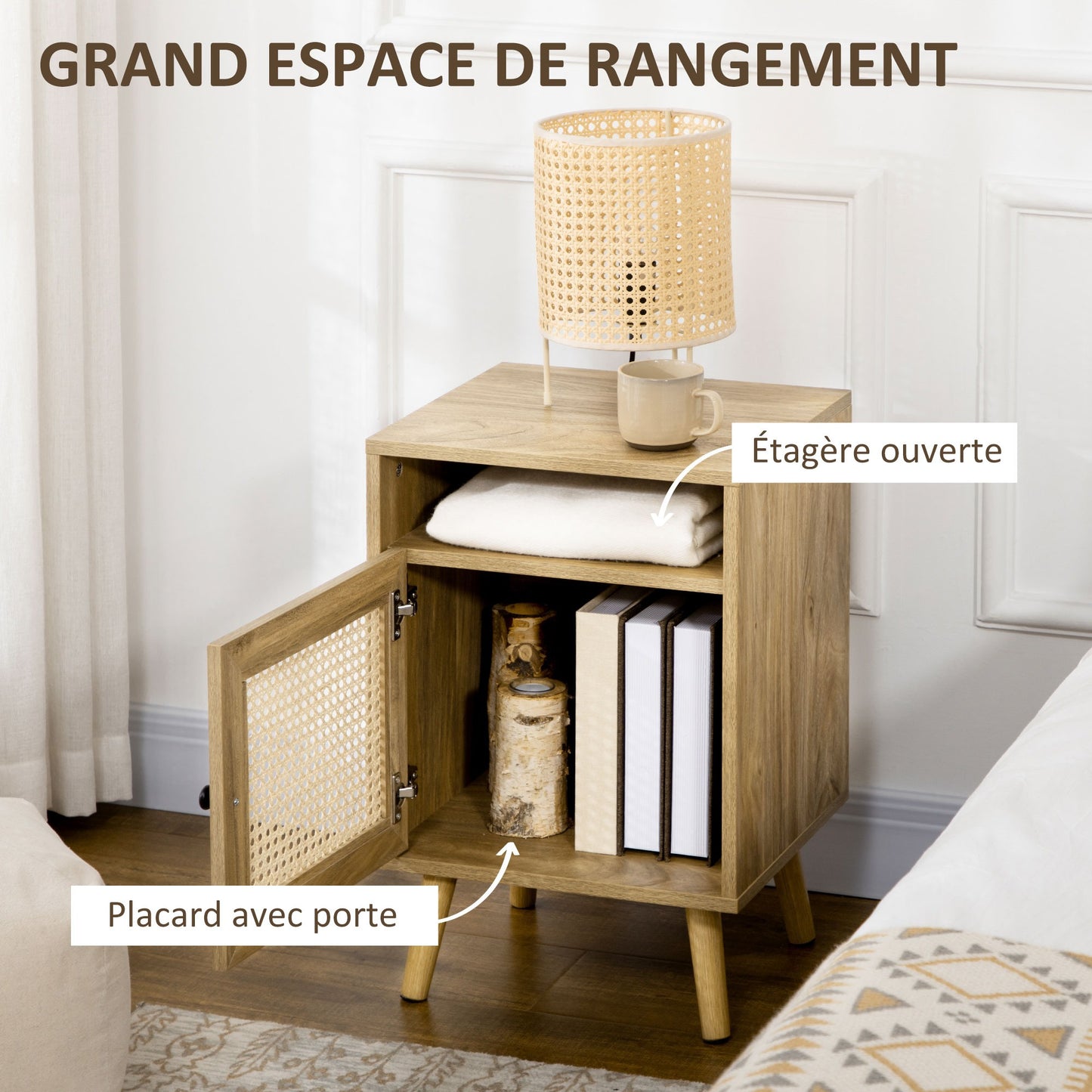 Vintage Nachtkastje – Bedkastje – Bijzettafel – Opbergkastje – Nachtmeubel – Set Van 2 – Met Metalen Roosterdeur – Compact 39x35x60 cm – Natuurlijke Houtlook