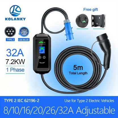 Oplader elektrische auto – EV-lader – Laadkabel – Laadstation – Thuislader – 7,2 kW 1-fase – TPU Laadkabel 5m met Muurbevestiging