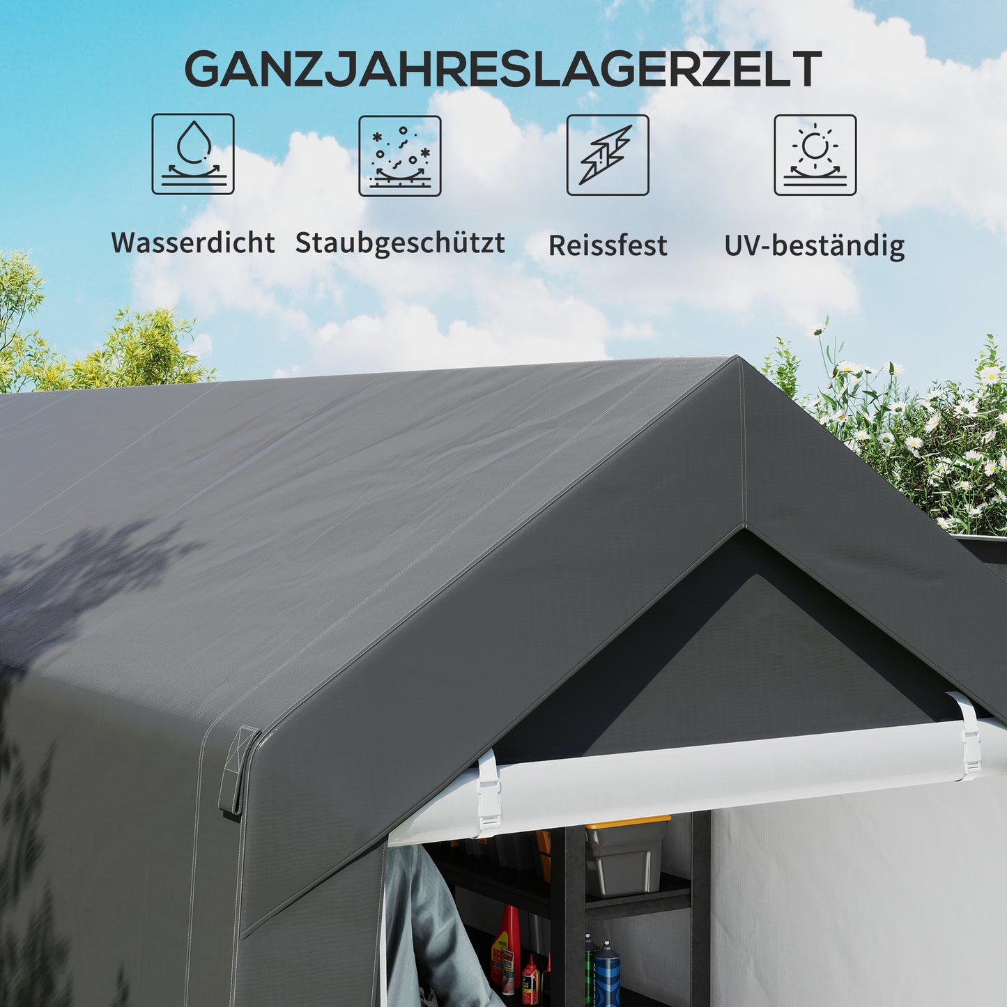 Weerbestendige Tuinkas – Kweektent – Plantenkas – Groeitent – Serre – Donkergrijs – Stevig Staalframe – UV- En Waterbestendige Hoes – Ventilatieraam – 210x360x235 cm