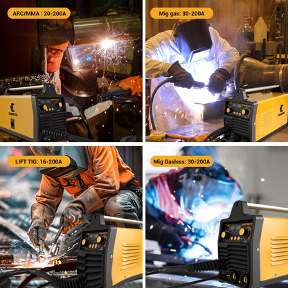Lasapparaat – Mig Lasmachine – Tig Lasmachine – Elektrische Lasser – MMA Lasser – Geel – 200A Stroomsterkte – Digitale Display Met Overbelastingsbeveiliging