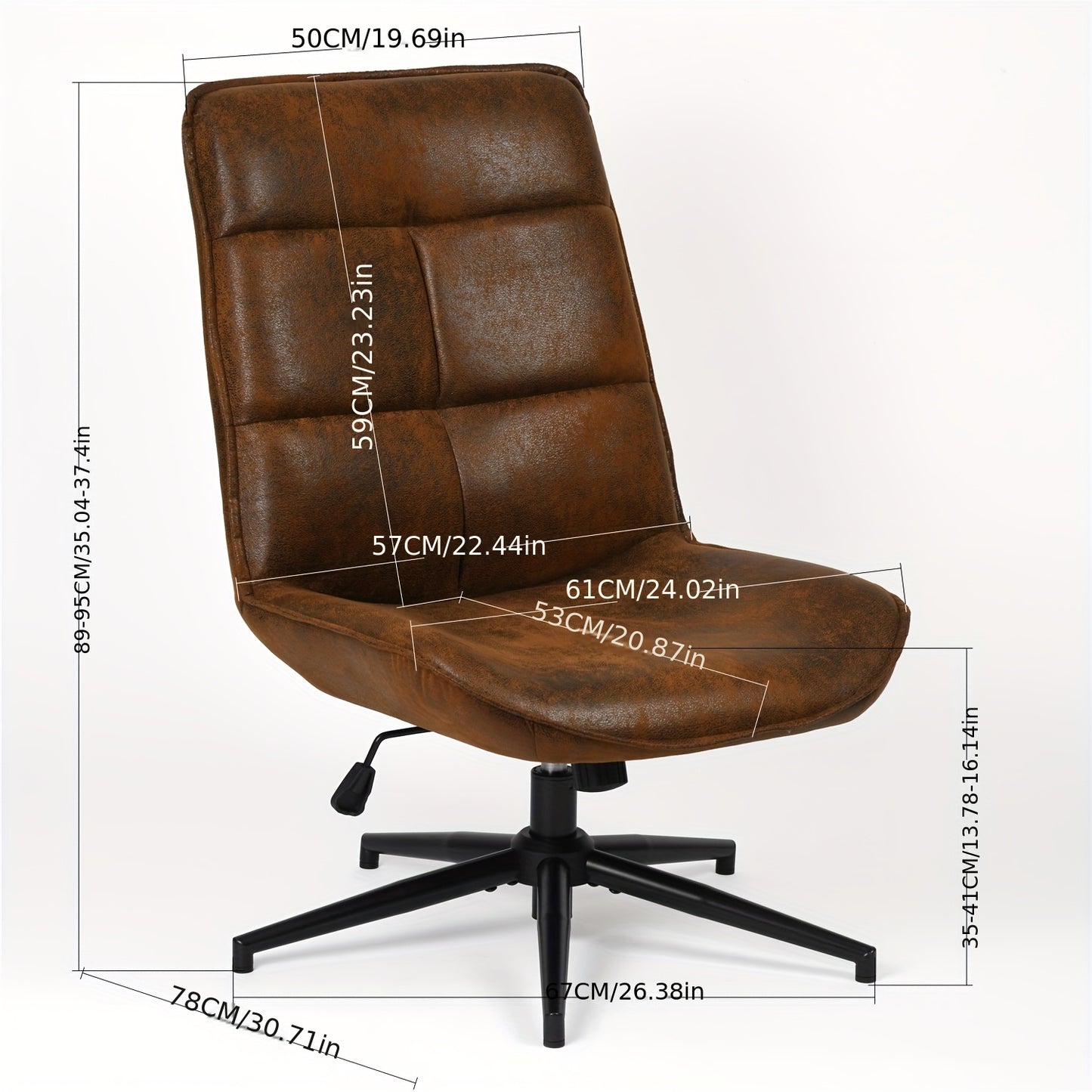 MEUBLES COSY Office Chair Without Armrests with Adjustable Height And Swivel Vintage Style Steel Legs Brown Fabric Covering
