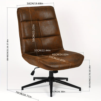 MEUBLES COSY Office Chair Without Armrests with Adjustable Height And Swivel Vintage Style Steel Legs Brown Fabric Covering