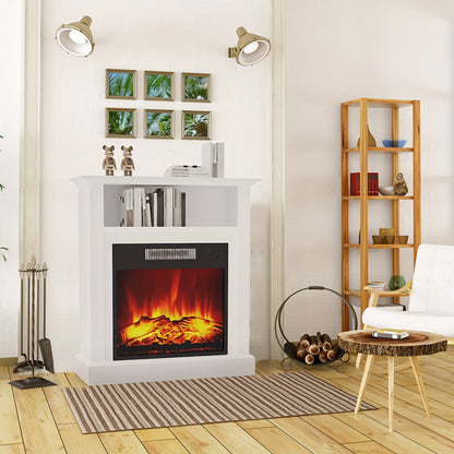 Elektrische Haard – Vrijstaande Haard – Sfeerverwarmer – Vuurtafel – Haardmantel Wit – Realistische 3D Vlammen – Verwarming 2000W Met Timer & Oververhittingsbeveiliging