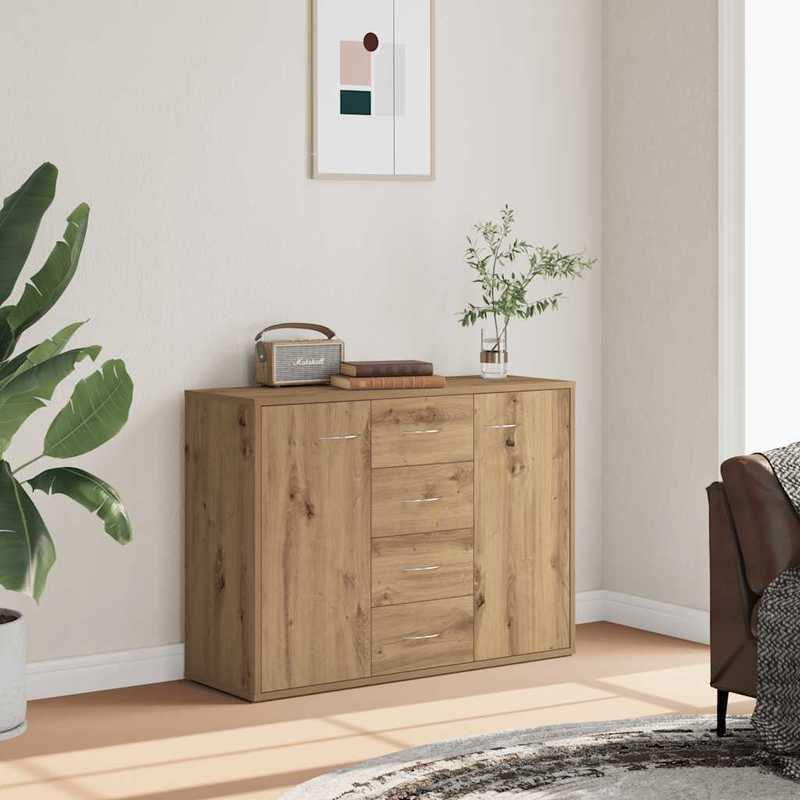Sideboard 88x30x64cm crafted wood, artisanal oak color Removable storage practical