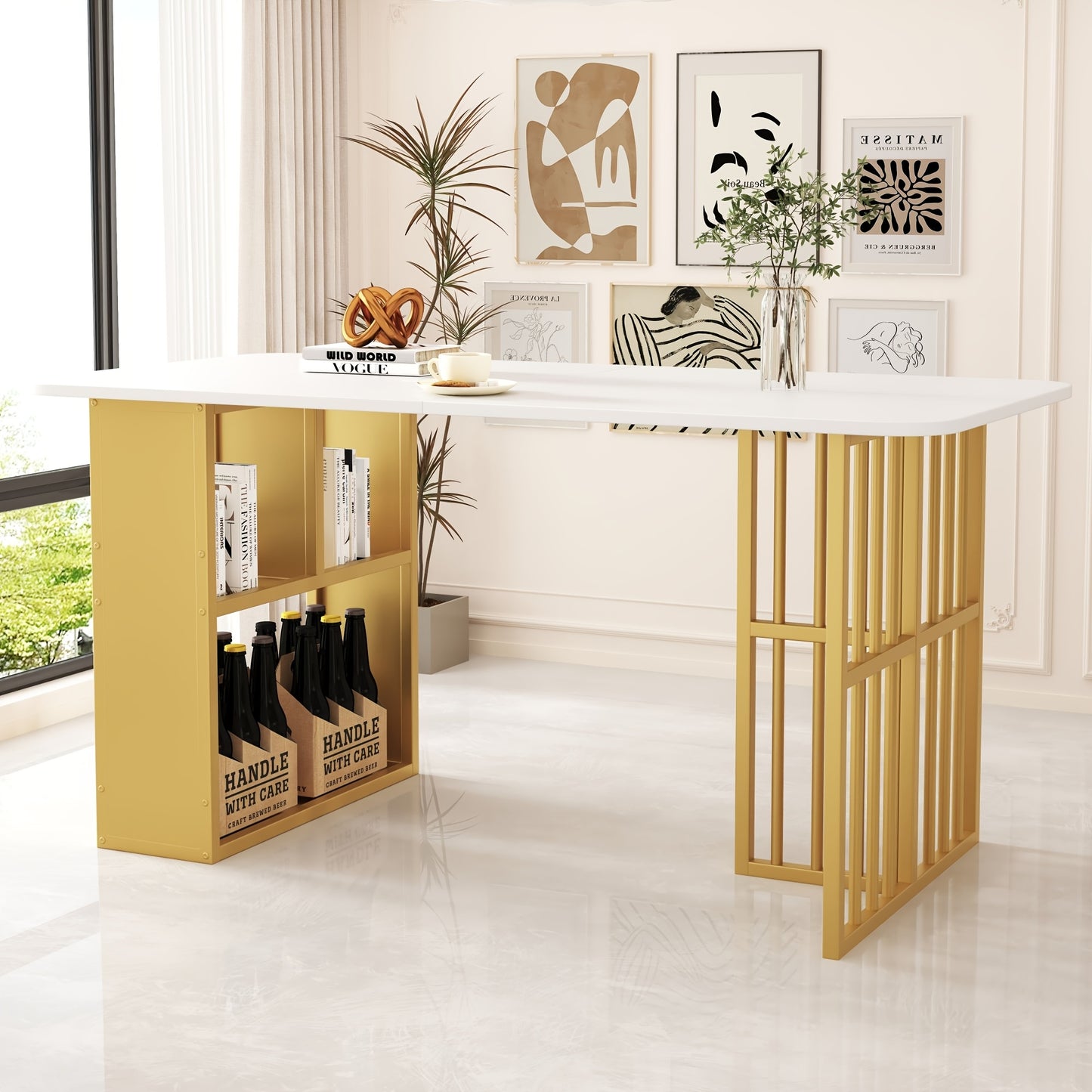 Ronde Eettafel – Eettafel Rond – Keukentafel – Tafel Metalen Onderstel – Witte Tafelblad – Uniek Geometrisch Onderstel – Duurzaam Niet-Hout – Voorgemonteerd & Makkelijk Schoon Te Maken