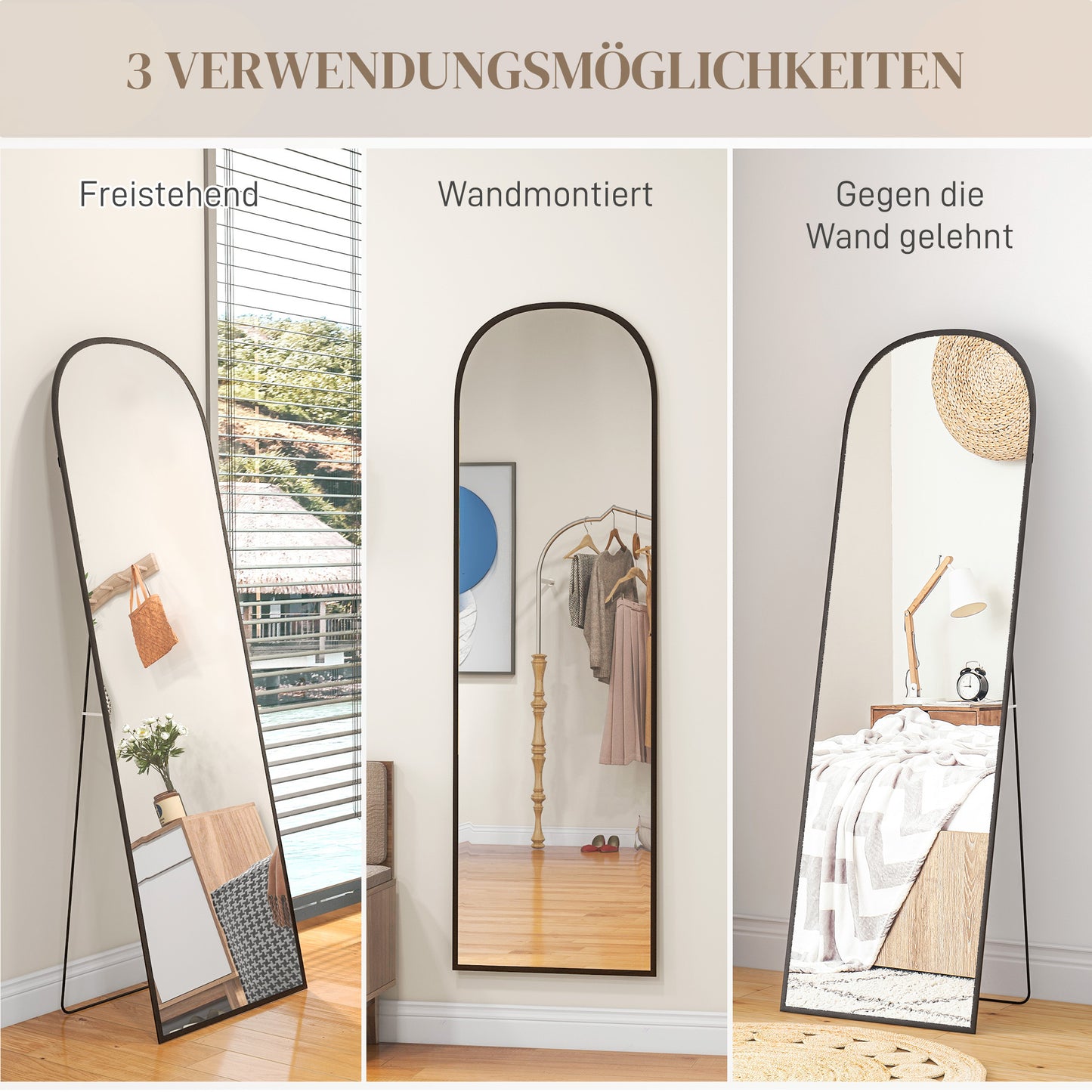 Full Body Spiegel – Vloerspiegel – Staande Spiegel – Grote Spiegel – Zwarte Spiegel – Slank Zwart Frame – 50x161,5 cm Groot