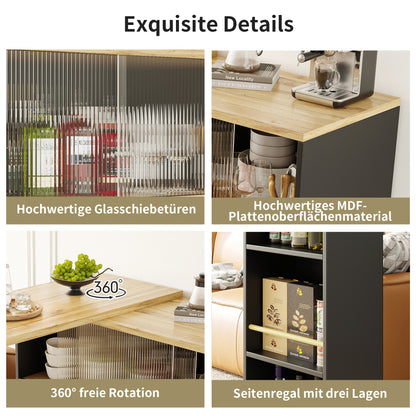 Modern 360° Rotating Bar Table with Glass Shelves - Multifunctional Kitchen & Dining Sideboard, 90x45x100cm, Easy Assembly, No Power Needed, Sleek Black Design for Contemporary Spaces, Kitchen Storage Solution, Minimalist Fu