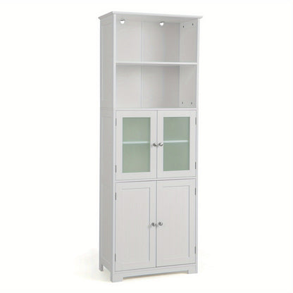 badkamerkast – kolomkast – opbergkast – badkamermeubel – wastafelonderkast – MDF & gehard glas – verstelbare planken 60x30x164 cm – wit